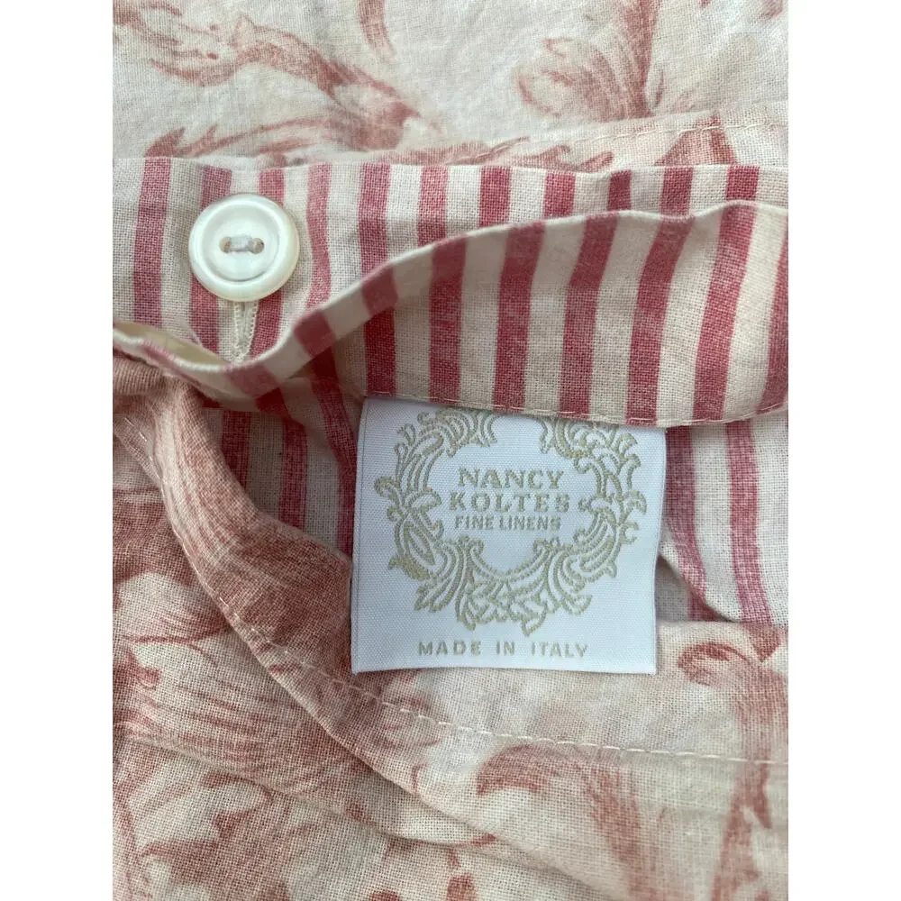 Nancy Koltes Queen Duvet Cover, Pink Toile/Stripe 100% Cotton Made in Italy